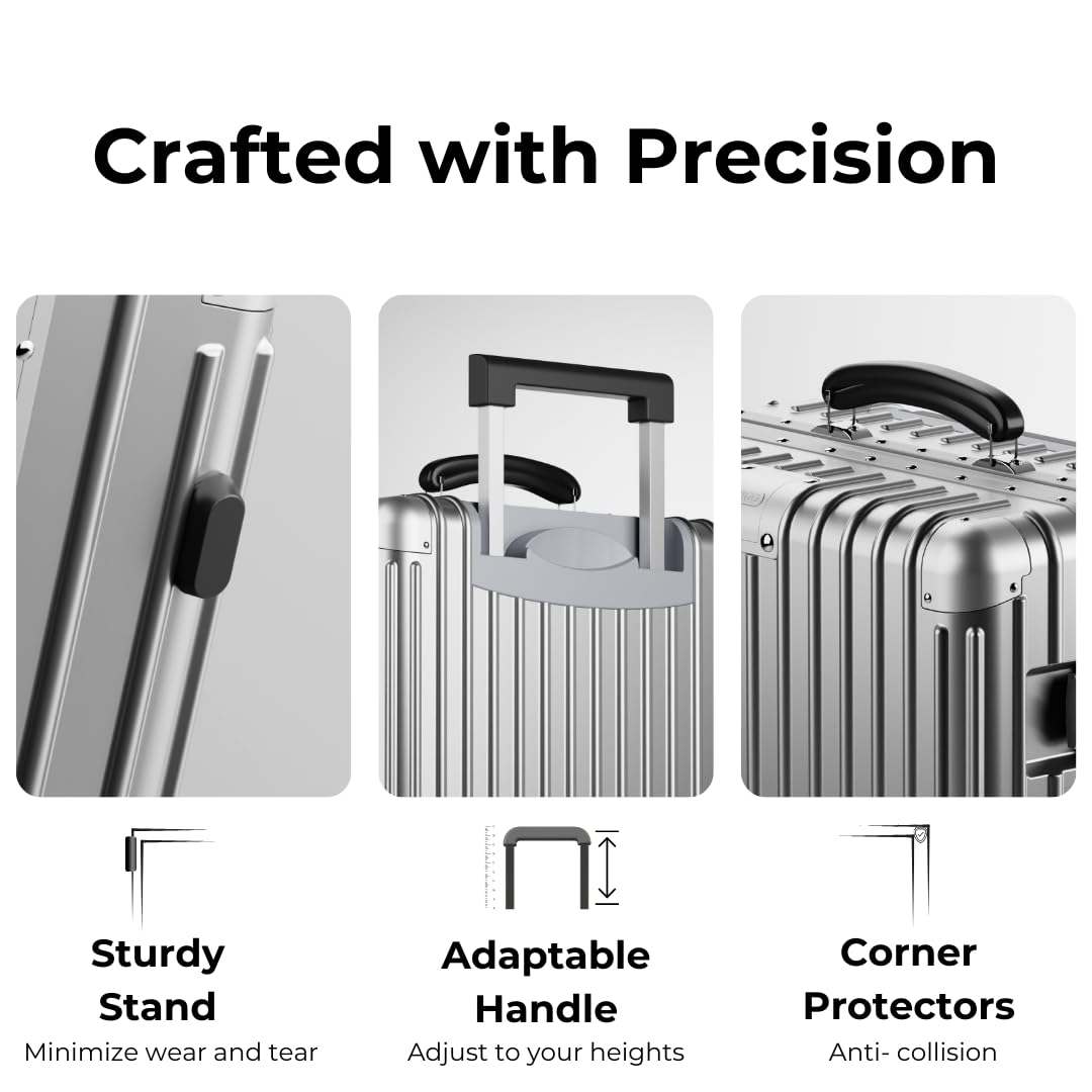 KARGO 29 Inch Check-In Luggage - Polycarbonate Hard Shell Suitcase with Aluminum Corners, Smooth-Rolling Wheels, Leather Handle, Aluminum Frame Luggage, Zipperless TSA Lock (Silver, 29 Inch Check-In)