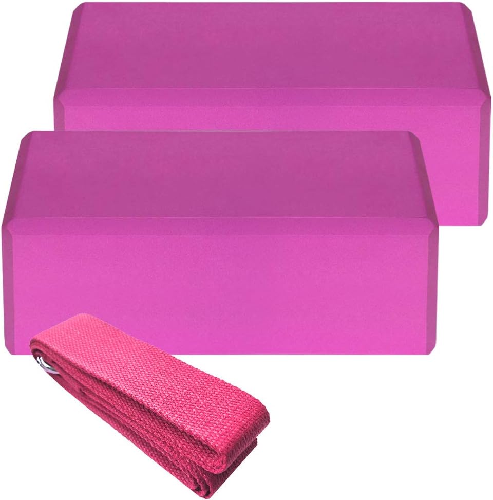 Gecheer Yoga Blocks and Strap Set, High Density EVA Foam Yoga Bricks for Yoga Fitness Pilates Stretching