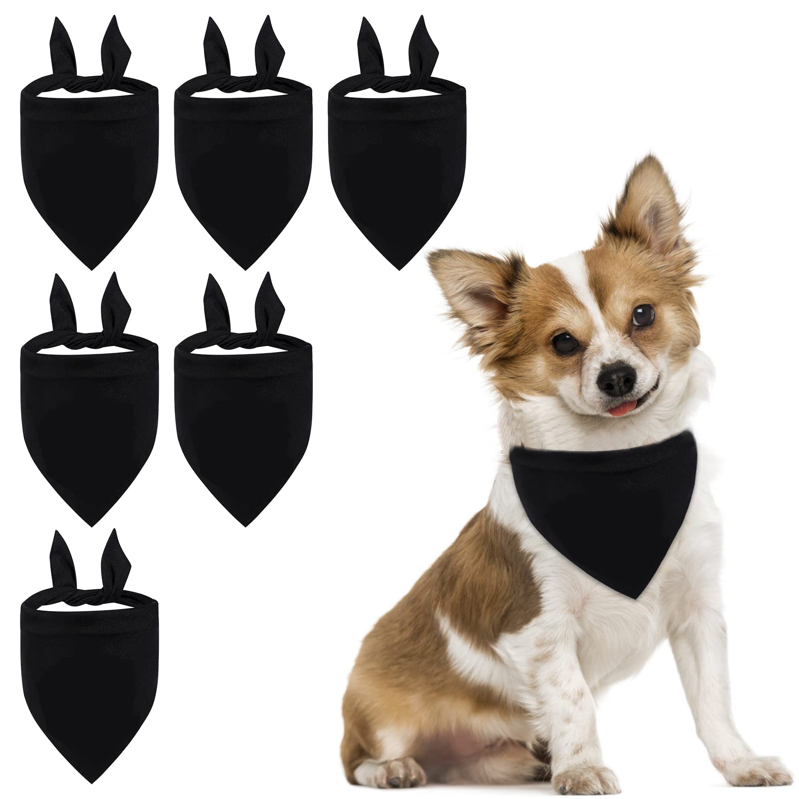 HACRAHO Pet Bandana, 6 PCS Triangle Scarf Bib Pet Bandana Adjustable Scarf for Dogs and Cats, Black