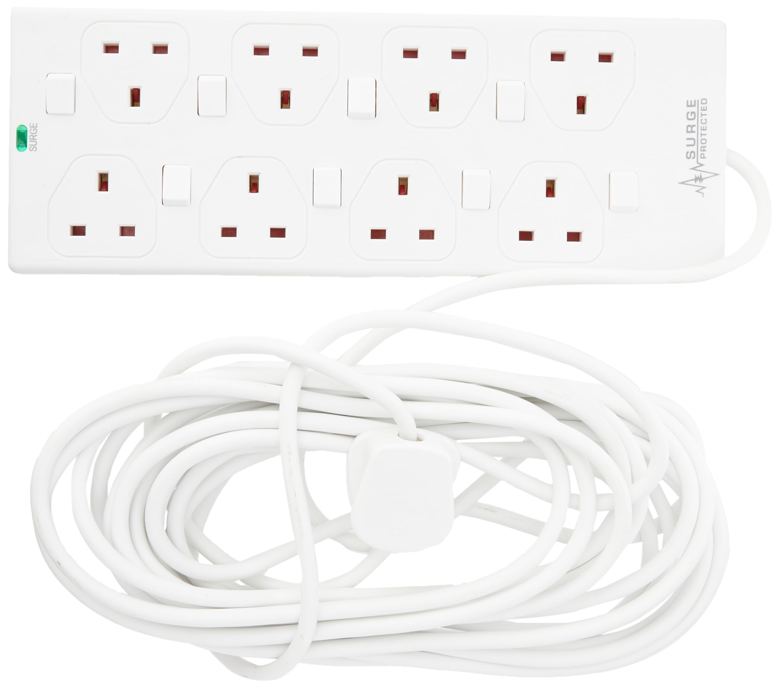 Pro Elec 8 Gang 10m Individually Switched and Surge Protected in White