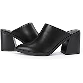 JeimPoey Womens Mules Pumps Point Closed Toe Slip-on Heels Stacked Chunky Block Heel Backless Clogs