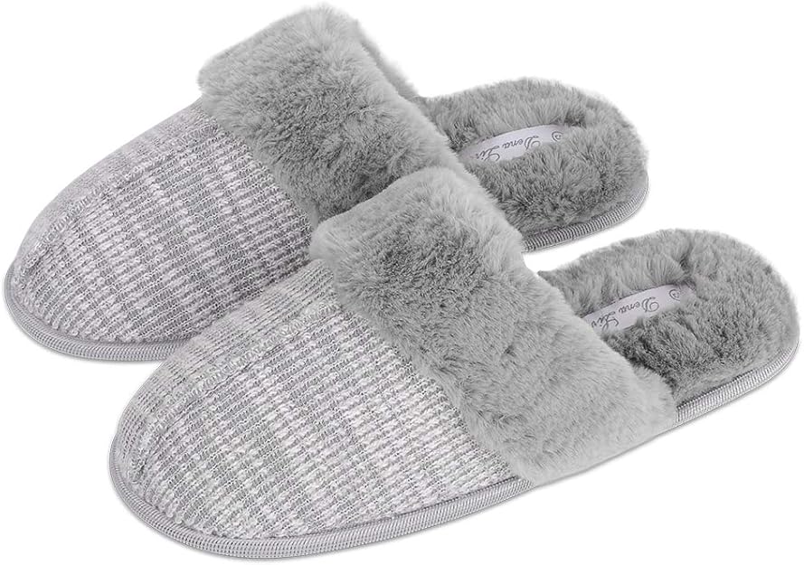 DL Fluffy Womens House Slippers Cross Band Open Toe, Soft