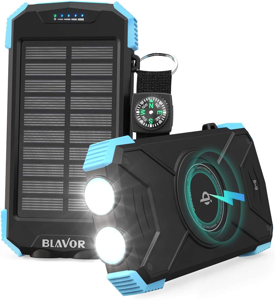 BLAVOR Solar Power Bank, Qi Portable Charger 10,000mAh External Battery