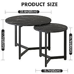 Wolawu Coffee Table Black Round Nesting Table for