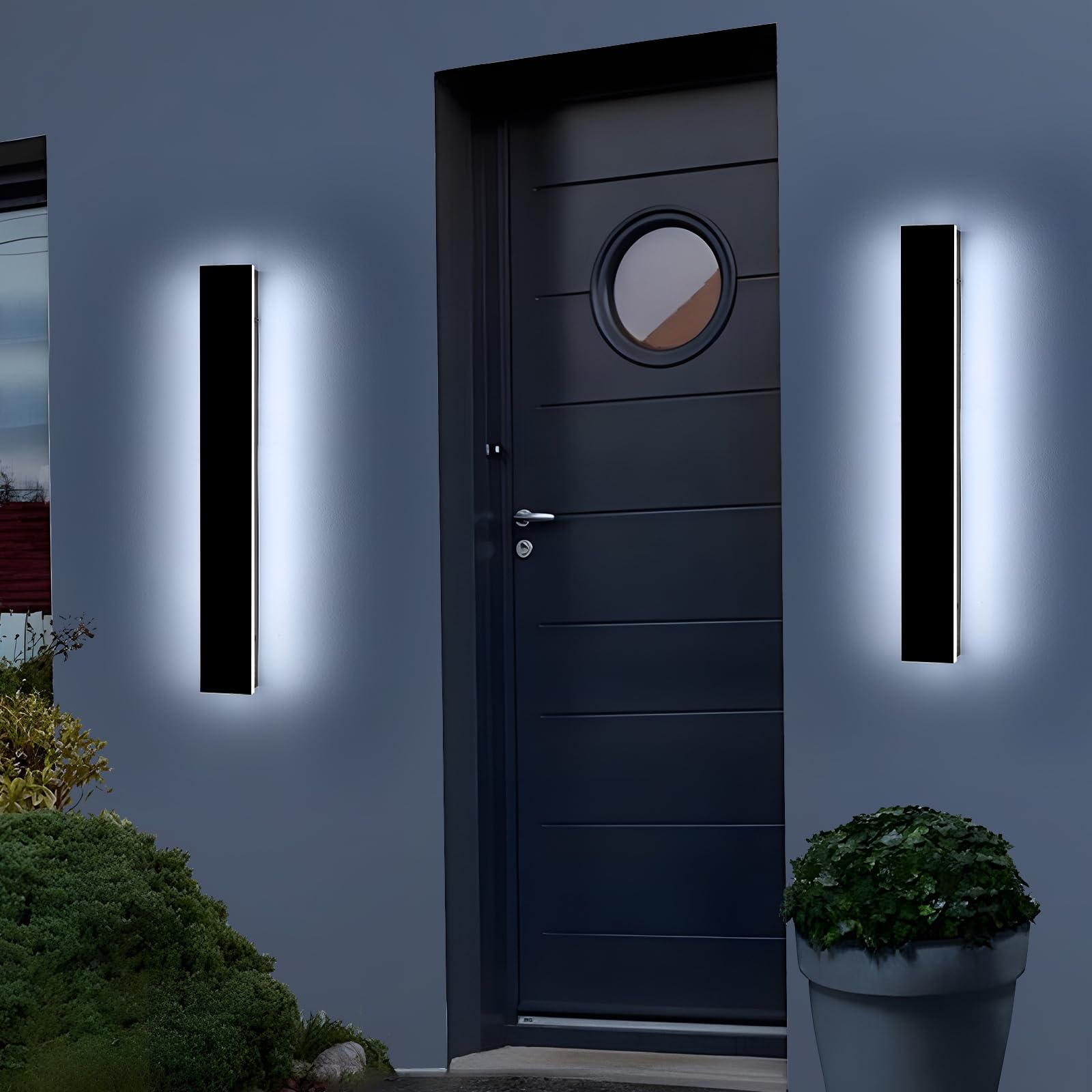 Photo 1 of Mikeru 3CCT Dimmable Outdoor Wall Sconce 23.6" IP65 Waterproof - 2Pack Modern Black Exterior Light with Remote Control, Adjustable 3000K/4500K/6000K for Porch, Patio & Commercial Spaces | Hardwired
