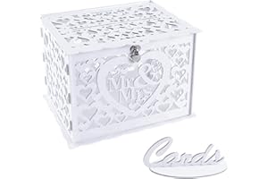 Ywlake Wedding Money Box Holder with Sign, Large Rustic Wood Wooden DIY Envelope Gift Post Card Boxes with Lock Slot for Reception Anniversary Graduation Birthday Party Parties (Mr & Mrs, White)