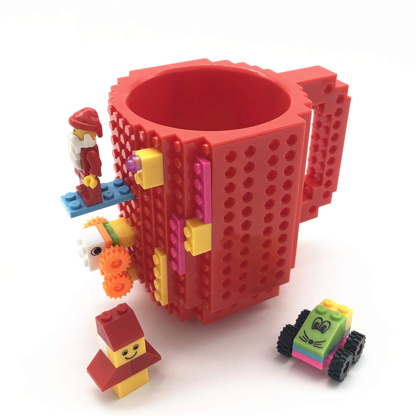 VANUODA Build-On Brick Mug, Building Blocks Coffee Cup, Block Buddy Mug, Unique Christmas Gift Present Idea, Compatible with Lego (Red)