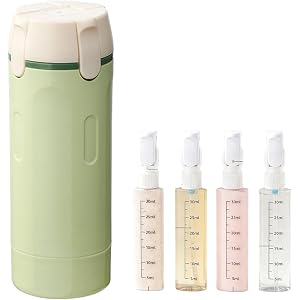 DIKJAK 4-in-1 Detachable Travel Dispenser Bottles Set Foldable Pump Leak-Proof, Carry-On Compliant 30ml/1OZ Refillable Contai