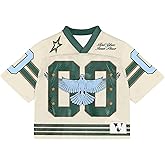 Verdusa Jersey Shirts for Men Y2K Graphic Tees Oversized Letter Print V Neck T Shirts Streetwear