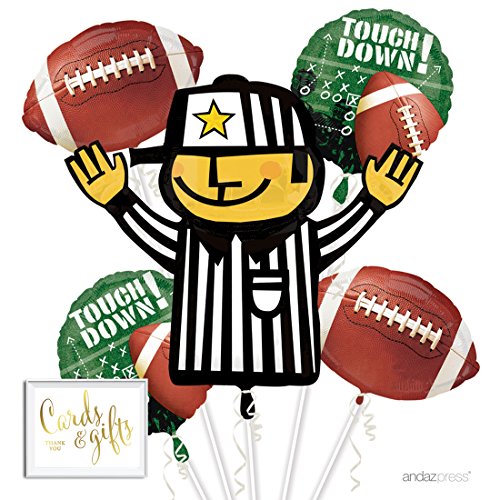 Andaz Press Balloon Bouquet Party Kit with Gold Cards & Gifts Sign, Football Superbowl Party Foil Mylar Balloon Decorations, 1-Set