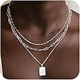 MFRYK Gold/Silver Necklaces Stack For Women,14K Gold/Sterling Silver Plated Simple Layered Choker Necklaces For Women,Stackable Multilayer Pearl Cross Disc Circle Pendant Cuban Herringbone Snake Paperclip Chain Necklaces Set Jewelry Gift for Women