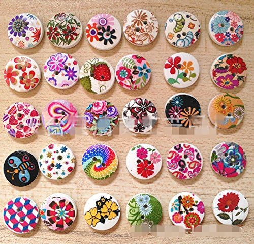Nicedeco Pack of 100pcs Designed Round Shaped Painted 2 Hole Wooden Buttons (Diameter 0.59"(15mm*15mm) Color Random Shipments) Super Fantastic