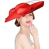 Big Wide Brim Fascinator Hats for Women Ladies Kentucky Tea Party Dress Flat Top Fedoras Hat with Bow Feather