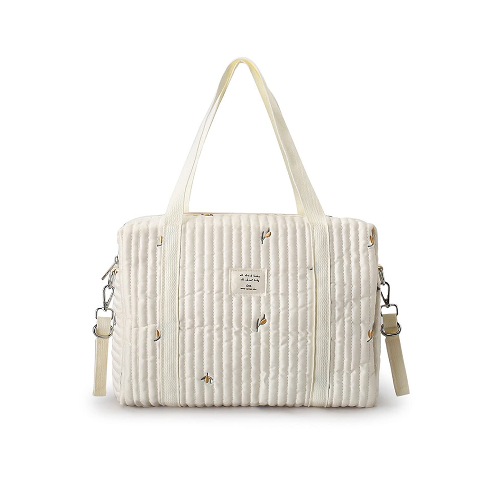 SONARIN Embroidery Baby Nappy Changing Tote Bag,Stylish Large Capacity Cotton Baby Changing Bag Durable Mommy Bag Portable Travel Baby Diaper Bag with 2 Stroller Straps(Olive)