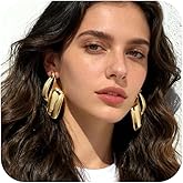 Chunky Gold/Silver Statement Earrings for Women, 14K Gold Plated Big Irregular Geometric Dainty Metal Drop Dangle Earrings Large,Womens Thick Jewelry Gift