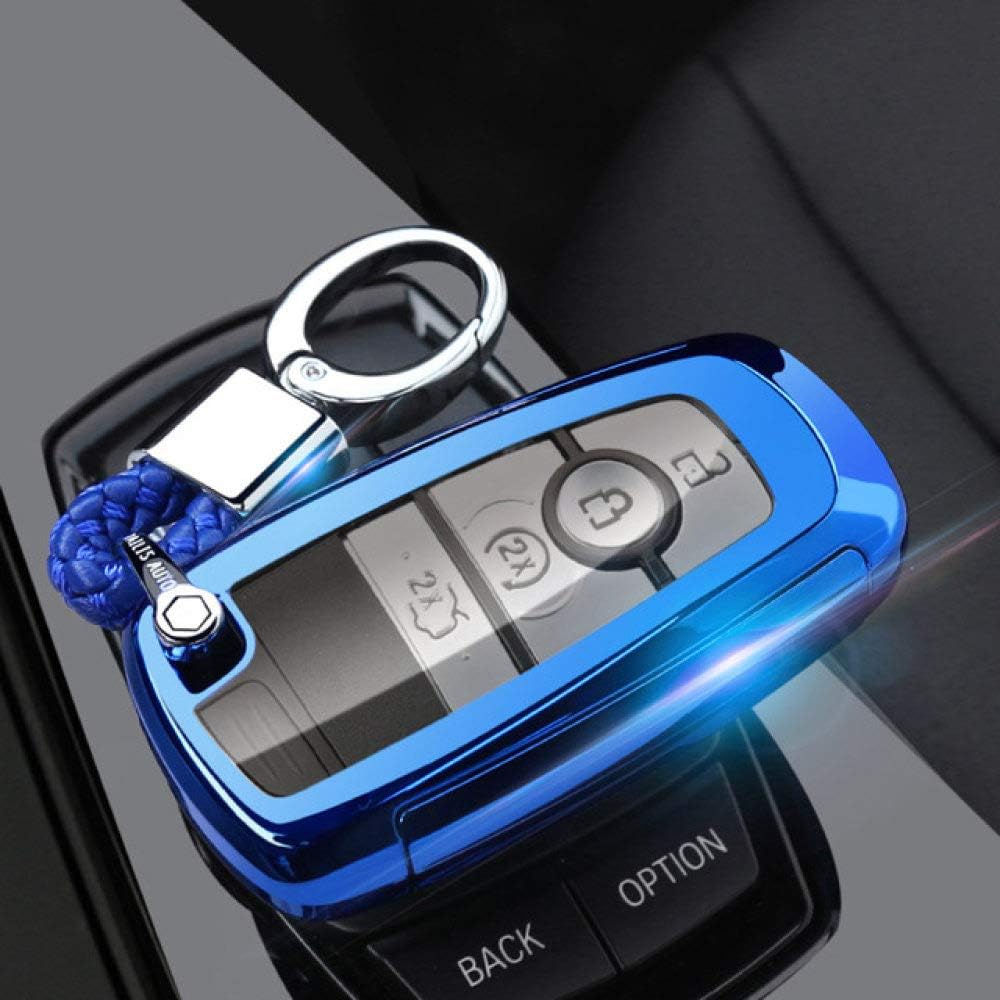 LAMWAN Car key cover Forfor Ford Fusion Mondeo Edge Expedition Explorer Edge Car Key Case Keyless Entry Remote Shell Cover Holder Keychain,blue with buckle