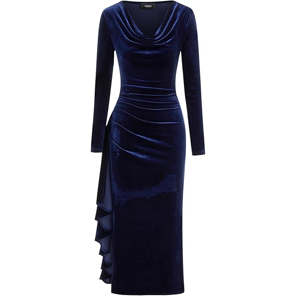 CIDER Velvet Dress Fall Wedding Guest Dresses for Women Long Belll Sleeve  Cowl Neck Midi Cocktail Formal Dresses Trendy Green at Amazon Women's  Clothing store