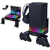 Mcbazel LED Cooling Stand for Xbox Series X 3-Level Adjustable Dual Cooling Fan Cooler RGB Wall Mount Cooling Station with Co