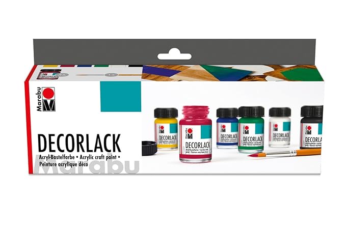 Marabu 1130000000087 - Decorlack Acryl Starter Set, hochglänzender Acryllack auf Wasserbasis, wetterfest, speichelecht, zum M