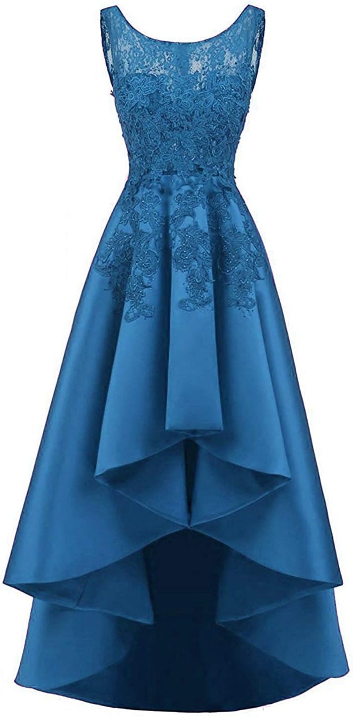 HelloLadyBridal Women's Hi-Lo Lace S Prom Dresses Satin Evening Party Gowns
