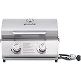 Monument Grills Tabletop Propane Gas Grill for Outdoor Portable Camping Cooking with Travel Locks, Stainless Steel High Lid, 