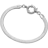 COOLSTEELANDBEYOND Silver Snake Chain Bracelet for Women Steel Herringbone Texture with Round Clasp Minimalist Design
