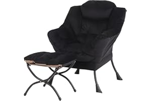 Tiita Lazy Chair with Ottoman, Modern Large Accent Lounge Chair, Leisure Sofa Armchair with Ottoman, Reading Chair with Footrest for Bedroom, Living Room, Dorm Rooms, Garden and Courtyard