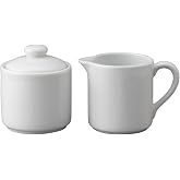 HIC Kitchen Contemporary Creamer And Sugar Bowl With Lid Set, Fine Porcelain, For Serving Sugar, Milk, Cream, Syrup, And Sauces, 3-Piece Set