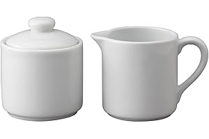 HIC Kitchen Contemporary Creamer And Sugar Bowl With Lid Set, Fine Porcelain, For Serving Sugar, Milk, Cream, Syrup, And Sauces, 3-Piece Set