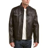 Washed Leather Zip Off Hood Moto Jacket 