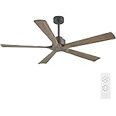 ELEHINSER 60 Inch Modern Ceiling Fan without Light, 5 Solid Wood Blades 6-Speed Noiseless Reversible DC Motor, Ceiling Fan with Remote Control for Bedroom Living Room, Charcoal Finish with Wood Blade