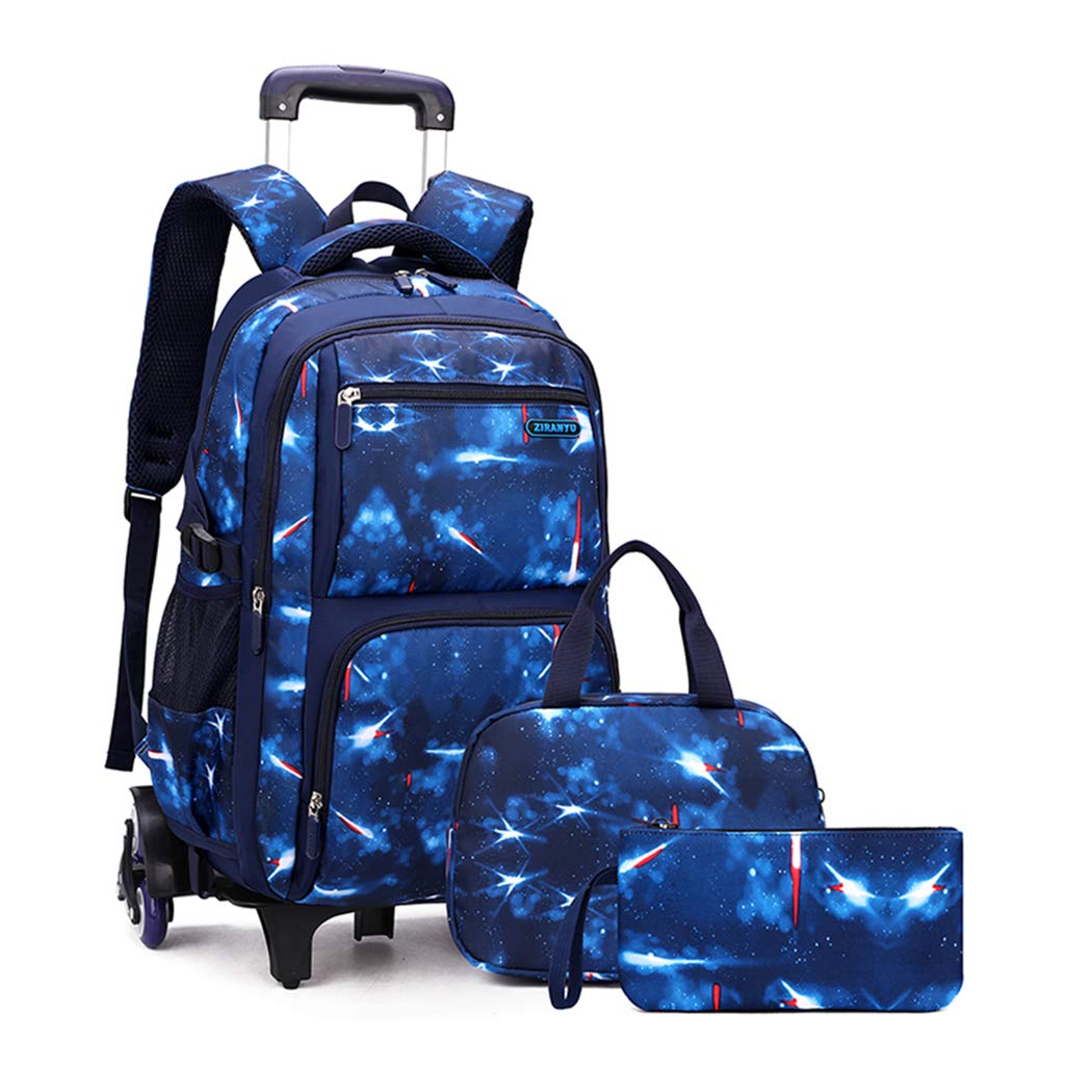 Photo 1 of 3Pcs Space Print Rolling Backpack Boys Bookbag on Wheels with Lunch Bag, Wheel Trolley Bag for School