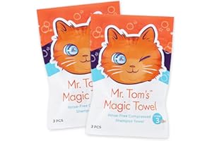 Mr. Tom's Magic Towel - Pet Wipes for Cats - Rinse-Free Compressed Shampoo Towel for Cats and Dogs - Non-Toxic, Re-usable, pH-Balanced, Omega 3 Fish Oil Cat Shampoo - 2-Pack (6 Towel Pieces)