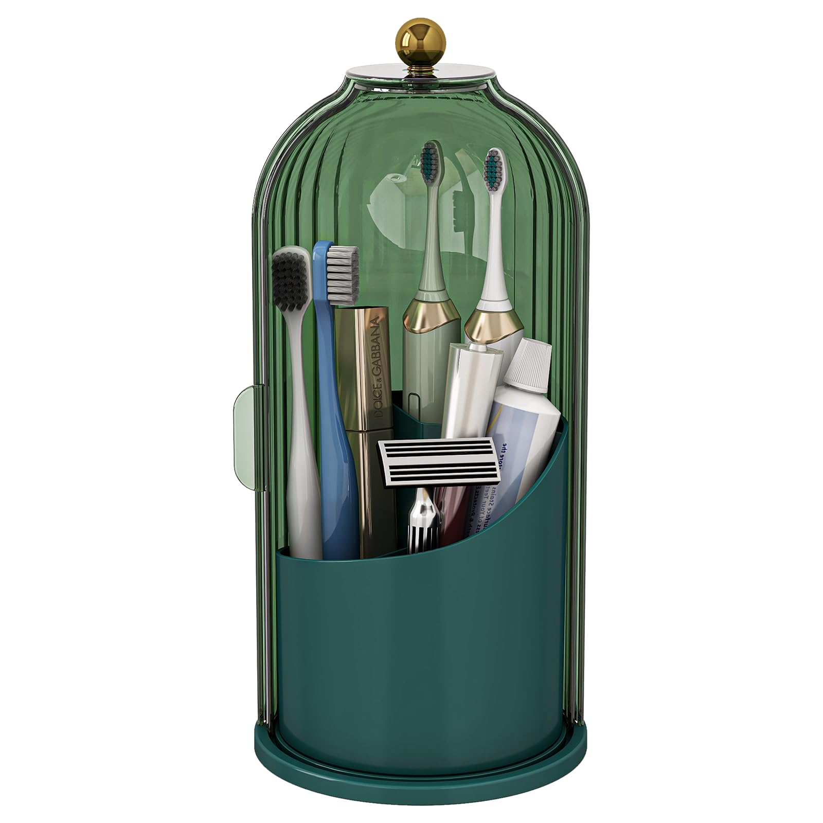 Photo 1 of Zufudo Dustproof Toothbrush Holders with Cover, Rotating Electric Toothbrush and Toothpaste Holder for Bathroom Countertop, 3 Slots Makeup Brushes Organizer, All Green