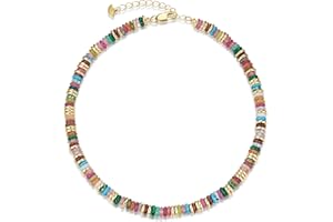 18K gold plated Colored Natural Gemstone Quartz Crystal Bead Stone Healing FULLY ADJUSTABLE Statement Necklace Choker for Women by SNGIA, Colorful Rainbow Beaded Strand Tennis Trendy Bohemian Preppy Retro Handmade Jewelry Gifts, Multicolor Vintage Unique Cute Baroque Summer Beach Fashion Nickle Free Accessories