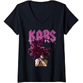 Women's Kars Large Smoke Hair with Retro Text Colorful Anime V-Neck T-Shirt