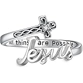 ONEFINITY Cross Rings for Women 925 Sterling Silver Faith Cross Adjustable Ring Christian Spoon Rings Religion Jewelry For Women Daughter Friend