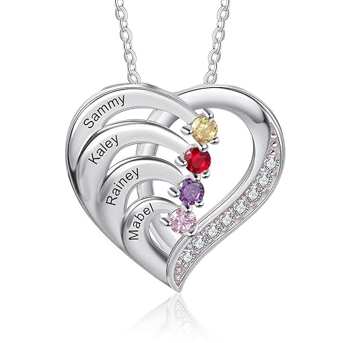 925 Sterling Silver Mother Necklace with 3-4 Simulated Birthstones