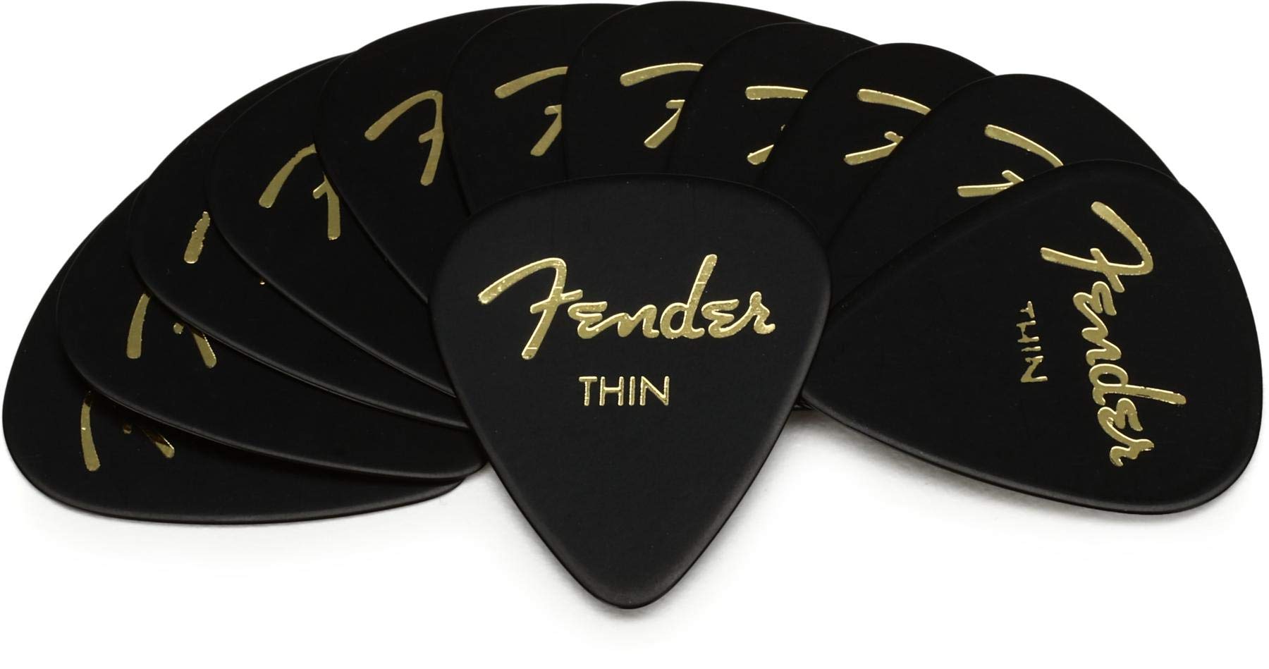 Fender® 351 Shape Classic Picks Celluloid Plectrums Shape 351 Pack of 12 Thickness Thin Black