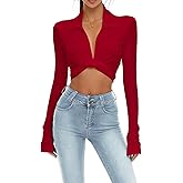 Lacozy Womens Sexy Going Out Crop Top Front Tie Bell Sleeve Wrap Shirt Cute Shawl V Neck Blouse Cardigan
