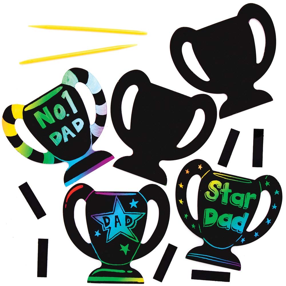 Baker Ross AT917 Trophy Scratch Art Fridge Magnets - Pack of 10, Rainbow Scratch Paper with Stylus for Kids to Decorate in Arts and Crafts Activities