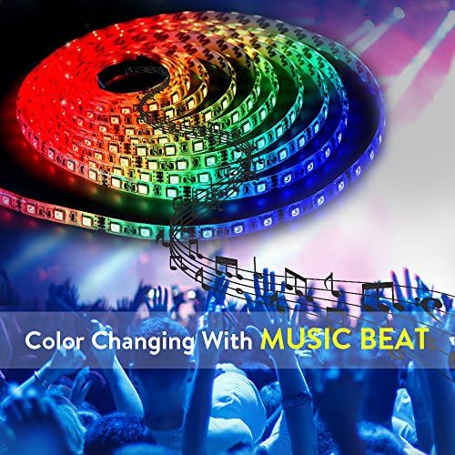 Led Strip Lights Sync to The Rhythm of Music 16.4Ft/5M 300 Leds RGB Waterproof Flexible IR Controller +12V Power Supply By BoSun