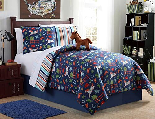 Twin Horse Bedding Comforter 7 Piece Bed in a Bag Set Cowboy Western with Sheets