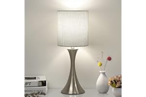 SEASIDE VILLAGE 3 Way Touch Control Table Lamp, Dimmable Bedside Desk Lamp with Metal Base Modern Nightstand Lamp Stylish Grey Shade Simple Side Table Lamp for Bedroom, Living Room, Office or Den LED Bulb Included