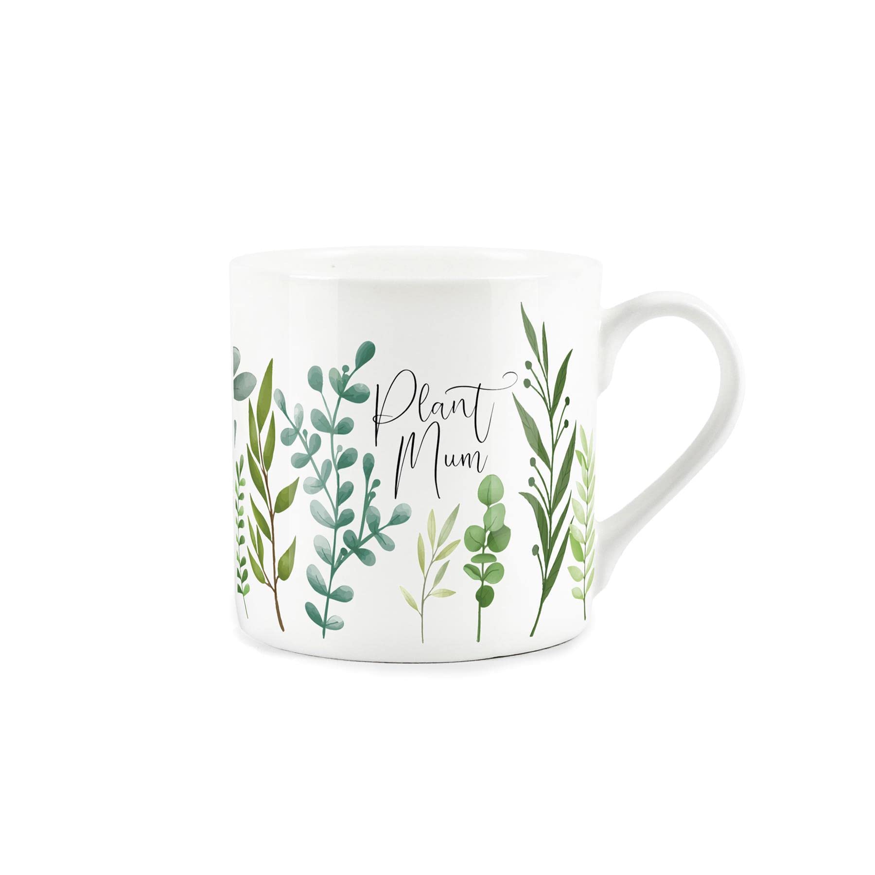 Purely Home Plant Mum Mug Ferns & Greenery - Bone China White Garden Coffee/Tea Present Gift for Plant Lovers