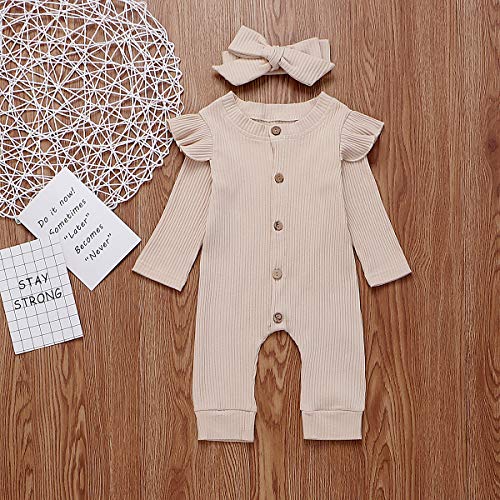 Seyurigaoka Newborn Baby Girls One Piece Jumpsuit, Infant Girl Knitted Romper Ruffle Long Sleeve Basic Bodysuit Underwear