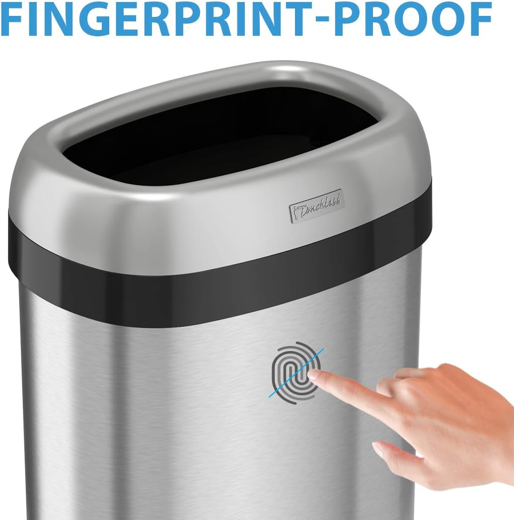 iTouchless 16 Gallon Oval Open Top Trash Can and Recycle Bin with Odor Control System, Stainless Steel Commercial Grade, Large 12-Inch Opening, for Home, Restaurant, Restroom, Office, 61 Liter: Home & Kitchen