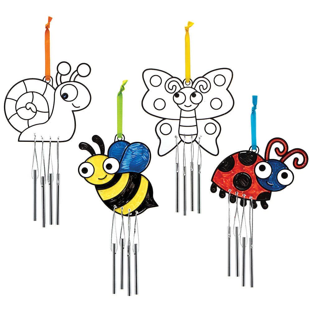 Baker Ross FC694 Bug Suncatcher Windchime - Pack of 4, Painting Craft Kit for Kids, Stained Glass Window Crafts