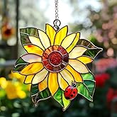 Ladybug Sunflower Acrylic Suncatcher Stained Glass Effect Window Car Hanging Christmas Ornament Indoor Outdoor Decor Garden Sun Catcher Panel for Sunflower Lover for Women Mom Grandma