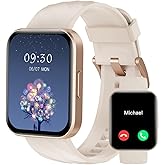 RUIMEN Smart Watches for Women Men (Answer/Make Calls) Compatible with iPhone/Android Phones, 1.85" HD Screen Fitness Tracker Heart Rate Monitor 100+ Sports Tracker Watch Waterproof (Milky White)